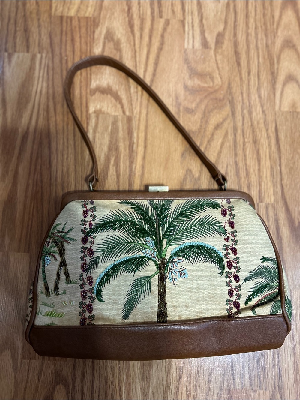 Vintage Marlo Palm Print Top-Handle Women's Bag in Brown and Beige